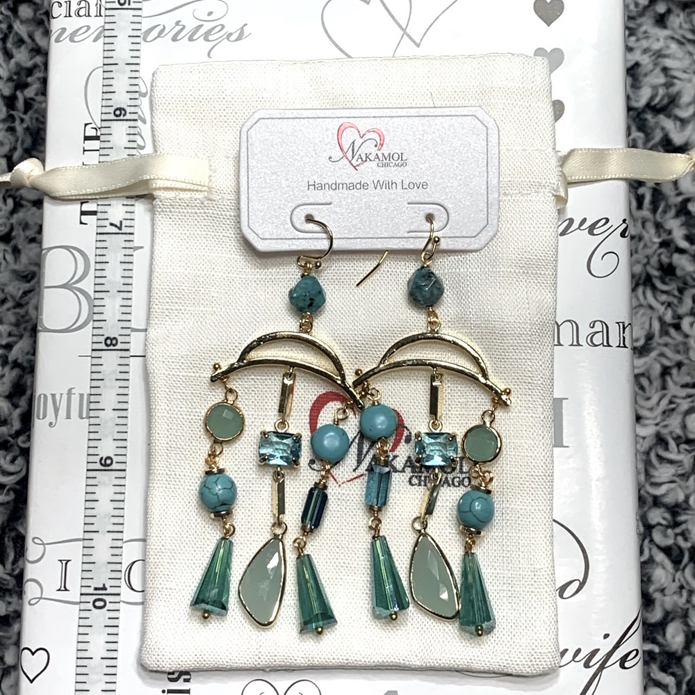 NWOT Nakamol Handmade Gold and Blue Dangling Earrings